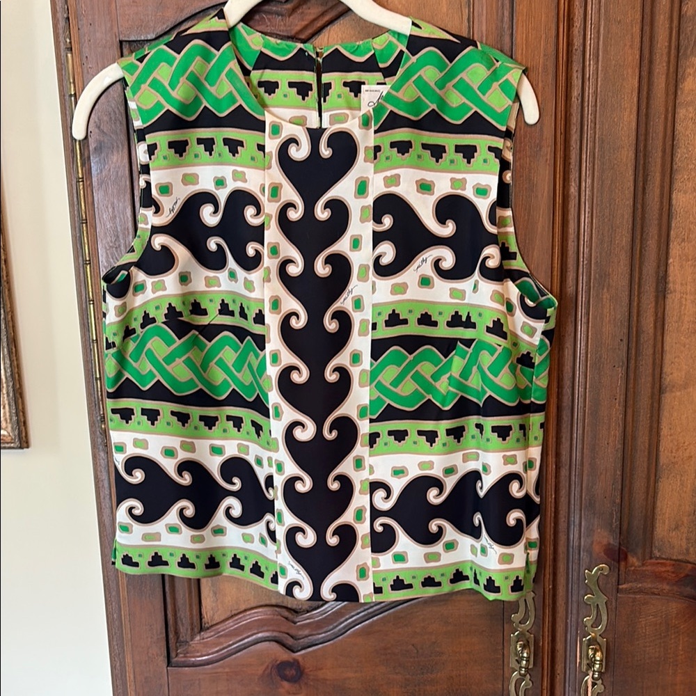 Milly Boxy Graphic Green and Black Tank Top